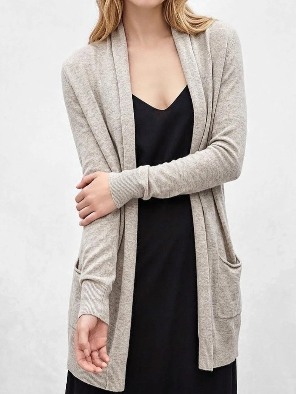 ARITZIA Wilfred SILK CASHMERE Flaubert Open Front Pocket Cardigan - Gray LARGE